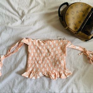 Baby pink polkadot stretchy tube top w/ ribbons